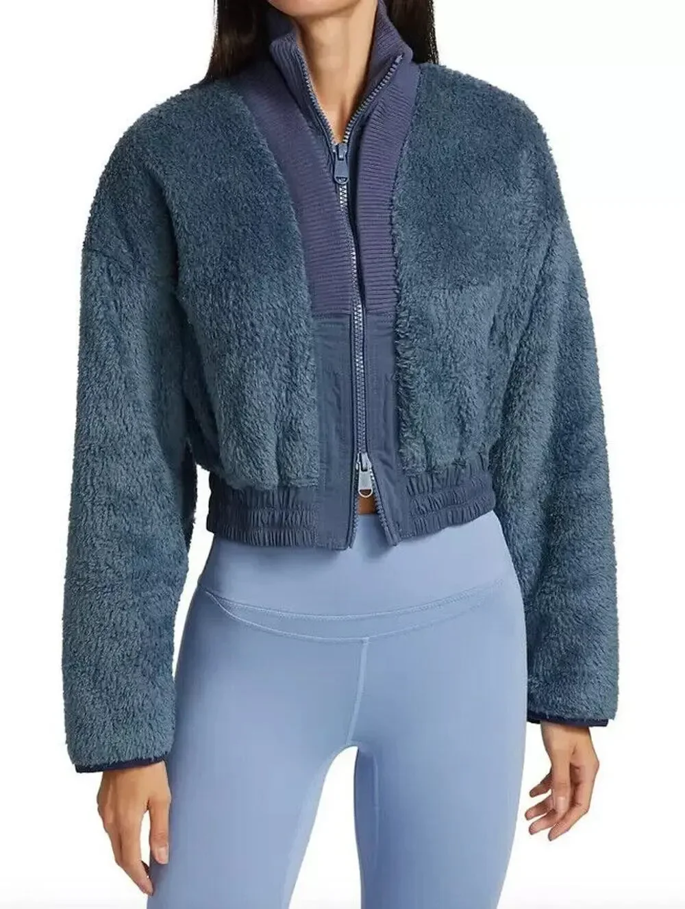 Free People Movement Jacket Womens Medium Blue Gear Up Sherpa Bomber Coat